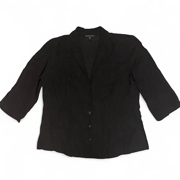 Eileen Fisher Petite PM Black Blazer Jacket Linen Blend Lightweight 3/4 Sleeve - Picture 1 of 6